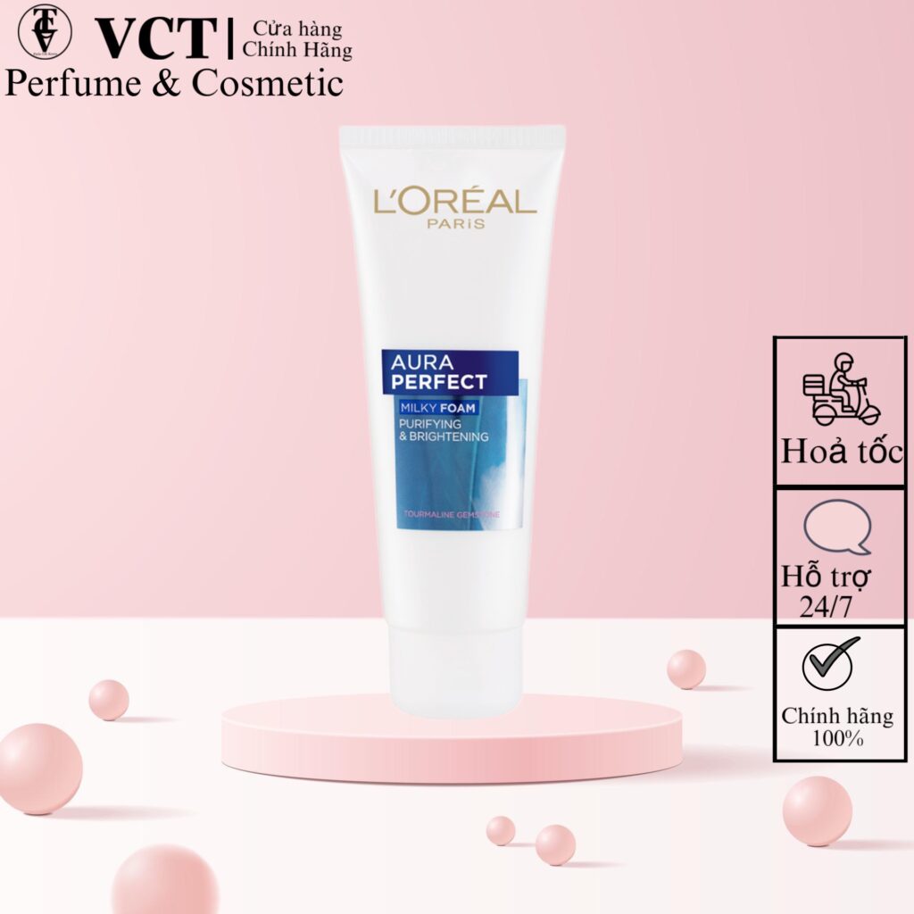 Sữa Rửa Mặt L'Oreal làm sáng da giảm thâm nám Aura Perfect Milky Foam 